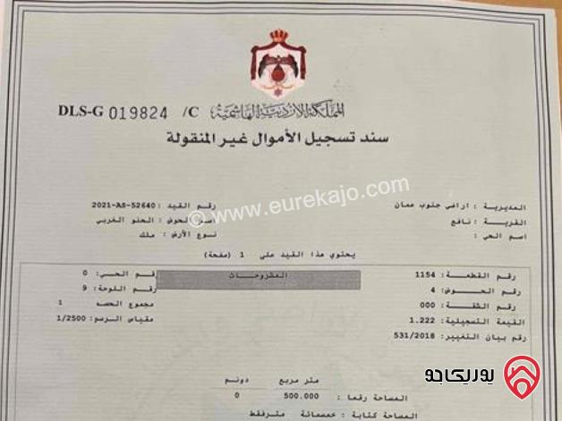 قطعة أرض مساحة 500م للبيع من أراضي جنوب عمان - نافع