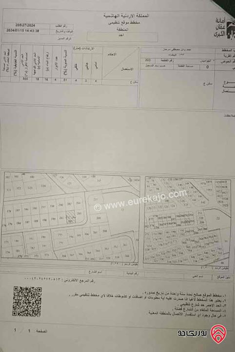 قطعة أرض مساحة 500م للبيع من أراضي شرق عمان - البيضاء 