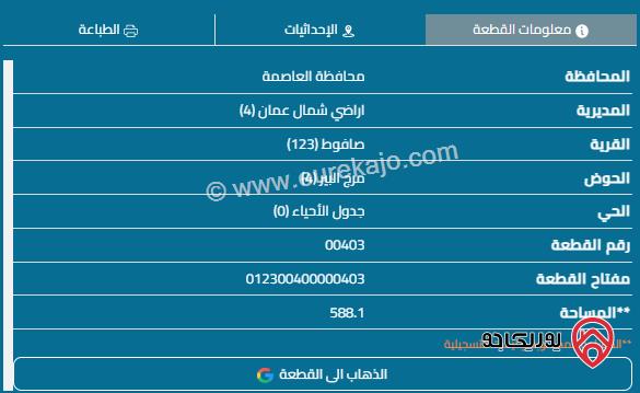 قطعة أرض مساحة 588م للبيع في عين الباشا