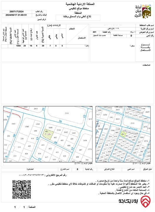 أرض مميزة مساحة 797م للبيع في عمان - منطقة الجاردنز