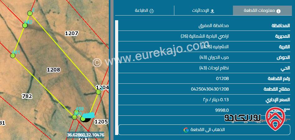 قطعتين ارض مساحة كل قطعة 10 دونم للبيع في المفرق - البادية الشمالية قرية الاشرفيه