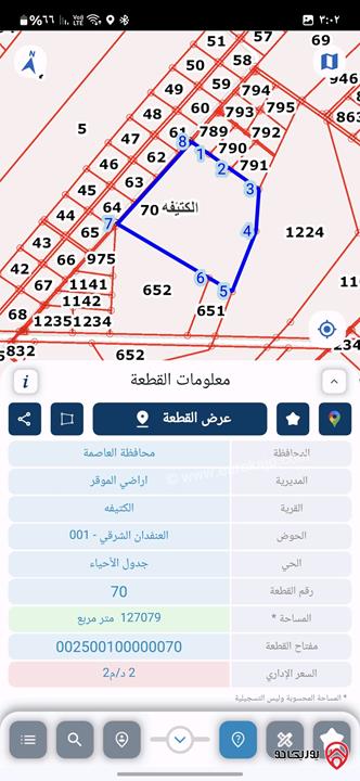 أرض مساحة 126 دونم للبيع في عمان - الكتيفه