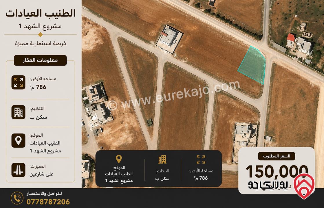 قطعتان متجاورتان مساحة 1 دونم و 531م للبيع في عمان - الطنيب – العيادات مشروع الشهد 1