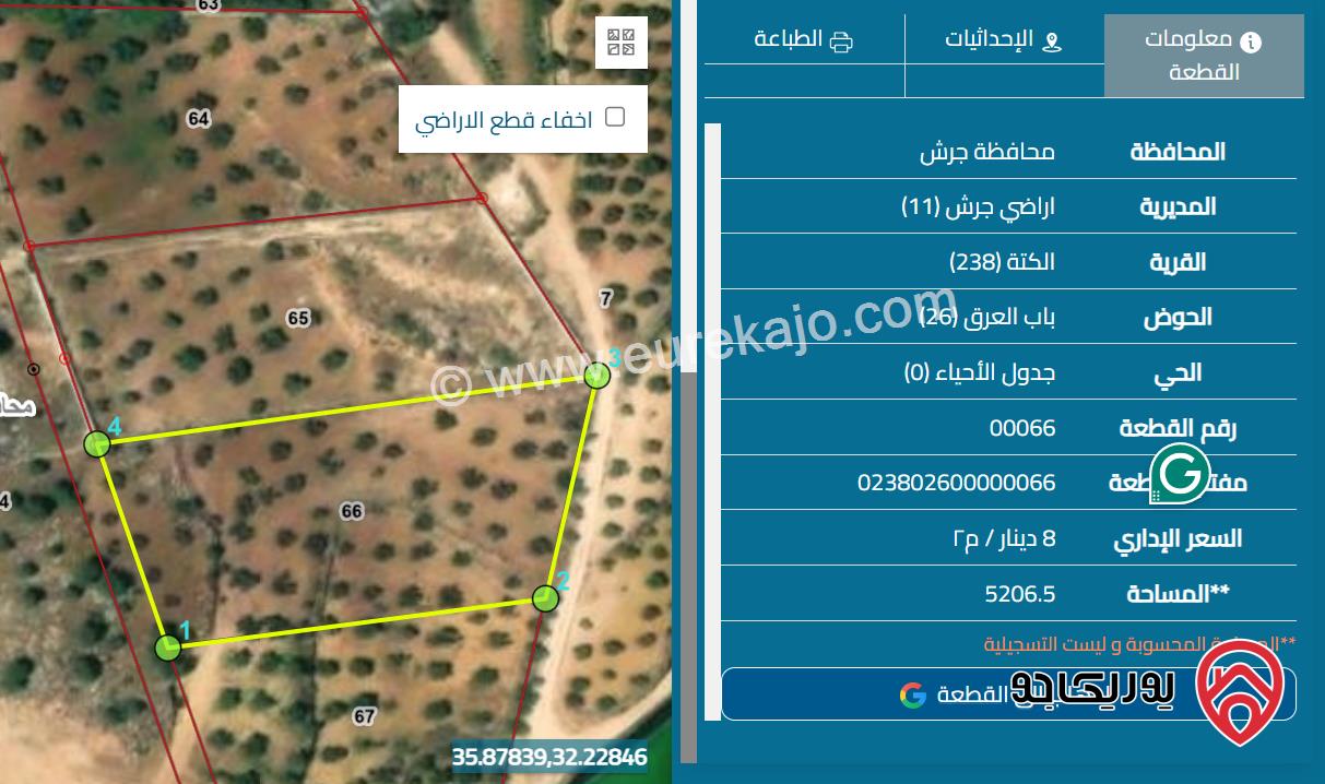 ارض مساحة 2 دونم و 795م للبيع في جرش - الكتة